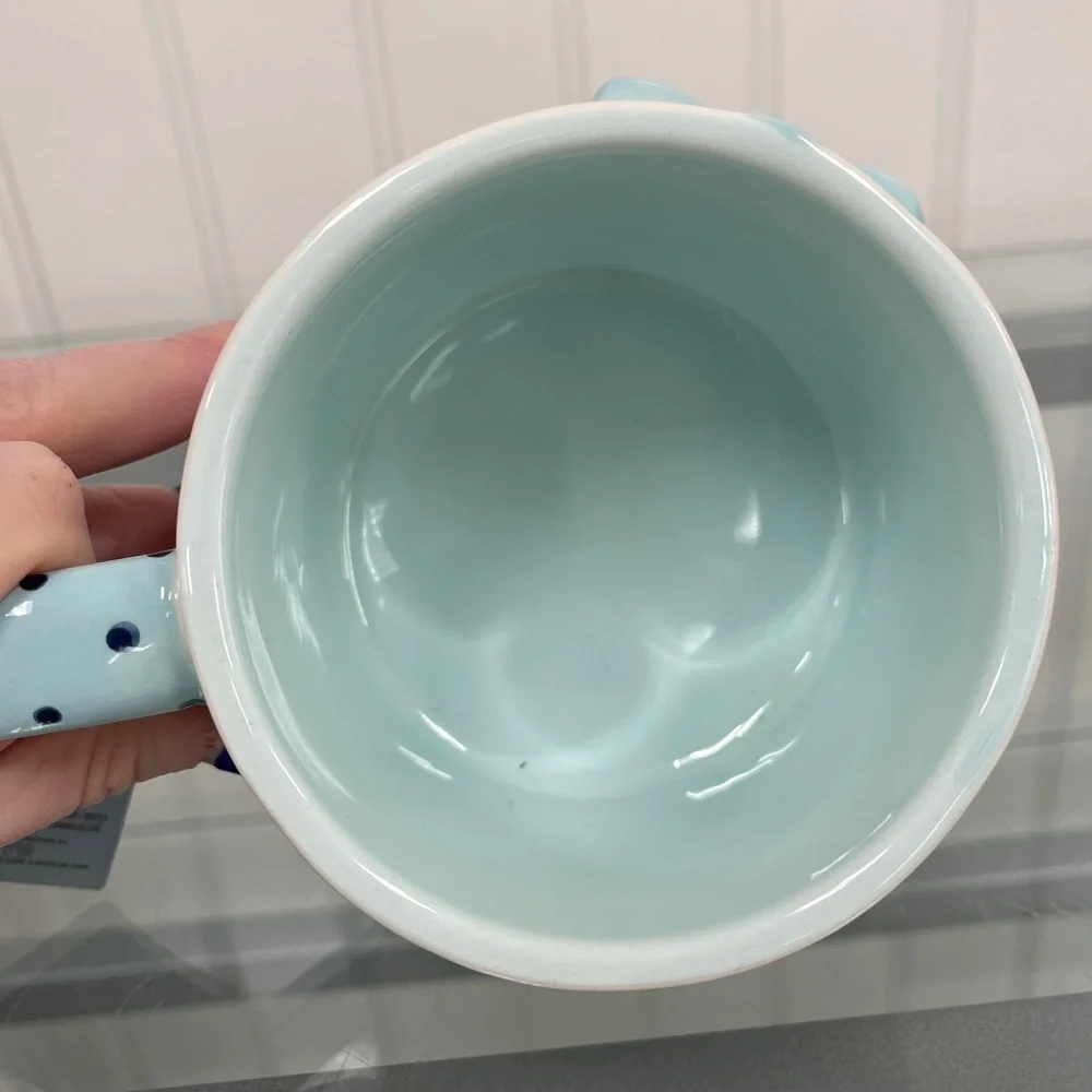 Pastel Blue Bow 🎀🩵 Coquette Polka Dot hand painted Ceramic Coffee Mug NWT